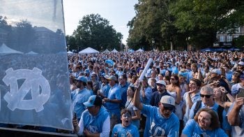 Large crowd of Tar Heel fans at the Chase Rice concert on Polk Place on the campus of UNC-Chapel Hill prior to the UNC-TCU football game.