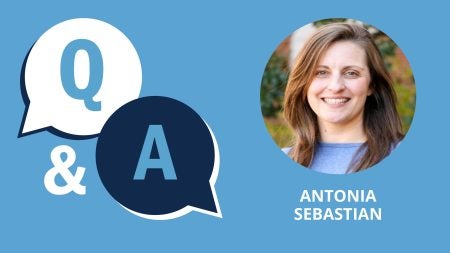 Headshot of Antonia Sebastian next to text reading 