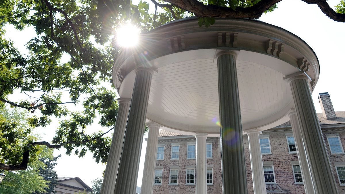 The Old Well with the sun shining behind it.