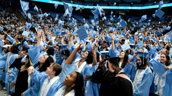 Students throwing caps in the air.