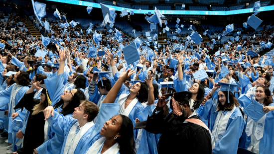 Students throwing caps in the air.