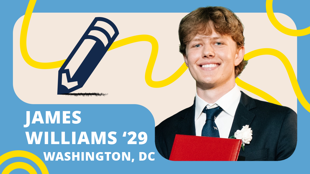 Graphic with a photo of James Williams and text that reads 