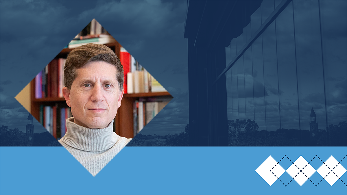 A photo of Mark Katz on a graphic template.