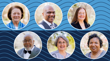 Headshots of Massey winners: Kathy Moore, James Brower, Susan Gaylord, Kim Miles, Gail Moriarty, James Glass