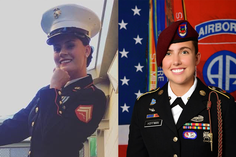 A collage of Lindsey Meier (Left) and Maddie Hoffman (Right) in their military uniforms.