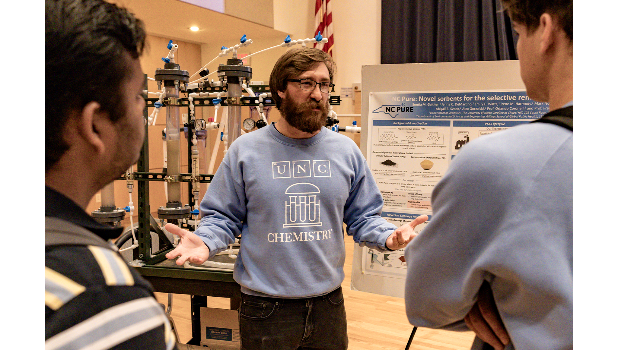 Lead research chemist Mark Nosiglia presents the work of his team that involves novel sorbents being used for the selective removal of PFAS from water.