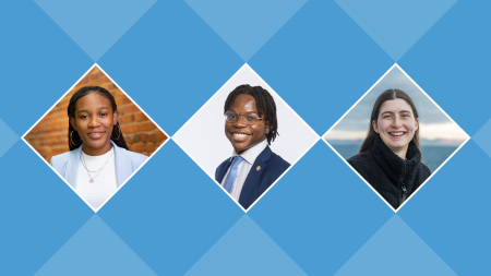 Graphic with headshots of Tiana Dinham, Rotimi Kukoyi and Gabrielle Moreau.