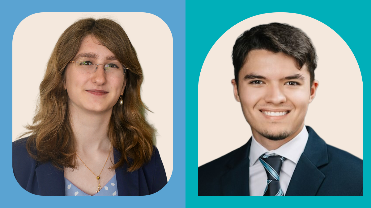 Two-photo collage with headshots of Cara Allen and Giuliano Roses.